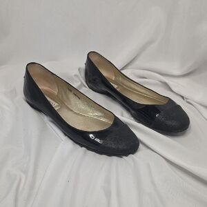 Jimmy Choo Black Patent Flats with Glitter Toe